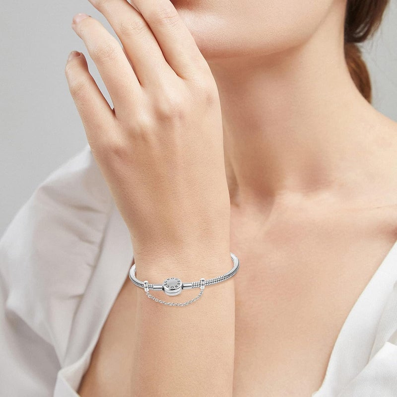 GNOCE Charm Bracelet With Safety Chain Stainless Steel Snake Chain Metal Basic Charm Bracelet DIY Bangle with Round shaped Clasp - Image 3